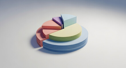 Colorful 3D Pie Chart on Gradient Background for Data Visualization