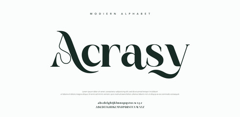 Modern elegant typography with Acrasy logo in dark green © Money