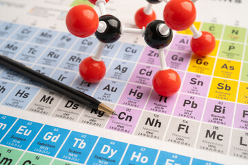 Molecules chemical on a periodic table background. © amazing studio