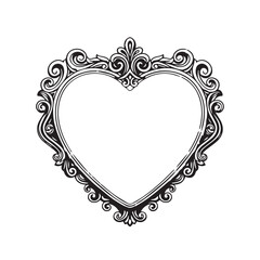 Intricate ornamental heart frame artistic silhouette for design projects.