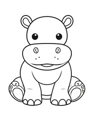 Fototapeta premium Adorable hippo cartoon ready to be colored. Outlined illustration of a cute, friendly, sitting hippo with large eyes