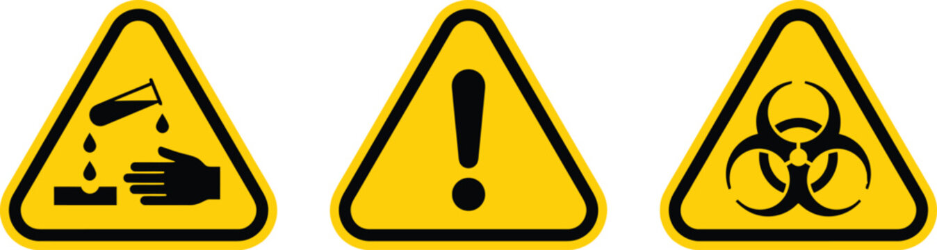 Set of Hazard Warning Signs &ndash; Corrosive, General Danger and Biohazard