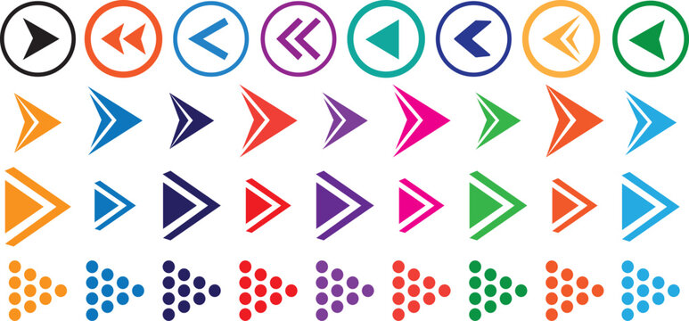 Colorful arrows set vector illustration, professional bullet points and pointer symbols, Bullet points arrow collection. minimalist technology design elements.
