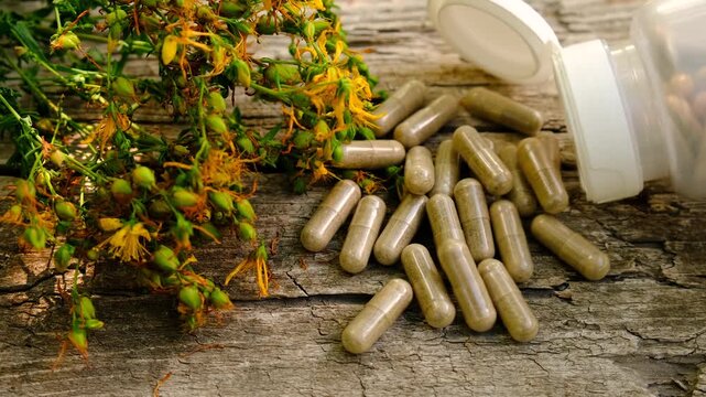 St. John's wort supplements. Selective focus.