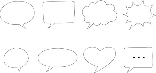 Fototapeta premium hand drawn speech bubble doodle icon set vector, minimal line art chat bubble sticker elements pack, outline speech balloon message icons collection