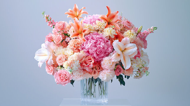 A vase of flowers with pink and white flowers in it