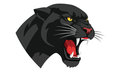 Obraz premium Black Panther Head Roaring Vector Illustration on White Background