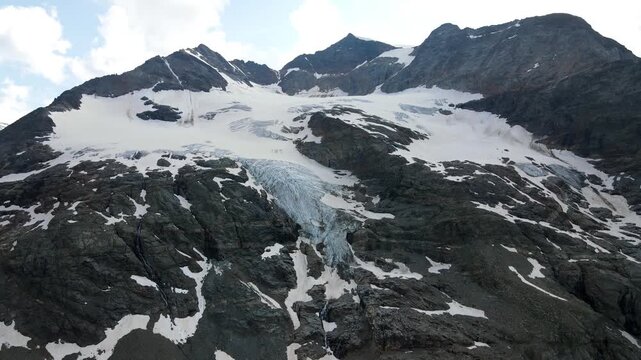 Drone Flight Over Piz Bernina Glacier and Ice Shelf in Swiss Alps