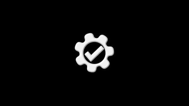 White Gear with Checkmark Icon on Black Background cogwheel tick