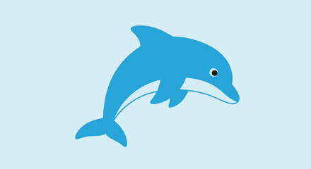 Fototapeta premium A playful blue dolphin leaping through the water against a light blue backdrop