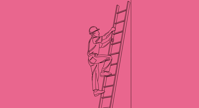 Man Climbing Ladder Illustration Simple Design.