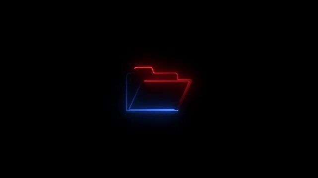 Neon blue and red glowing folder icon on black background light