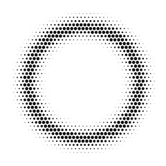 Halftone dotted circle frame. Isolated vector dotted gradient round design element