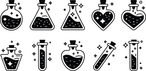Magic Potion Bottles Line Art Icon vector illustration