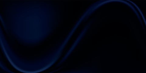 Abstract blue black background. Navy blue silk satin texture background. Beautiful soft wavy folds on shiny fabric. Dark elegant background for your design.