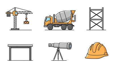 Construction Tools, Equipment and Safety Icons Set
