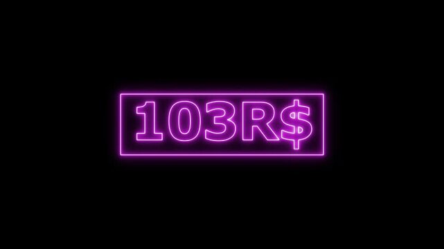 Neon animation of Brazilian Real counting from 0 to 300 on black background. Smooth money increase with glowing digits. Great for finance, tech, and digital economy content