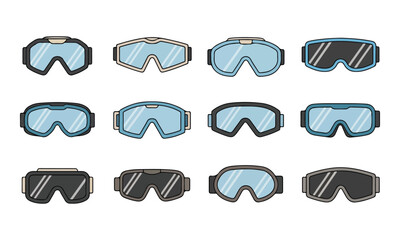 Skiing and Snowboarding Goggles Flat Vector Icon Set