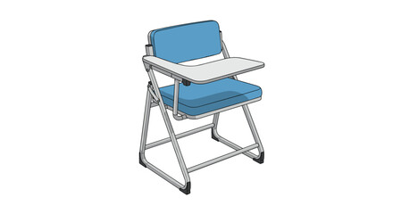 Fototapeta premium Isometric vector illustration of a blue padded folding lecture chair with an attached writing tablet, for schools or conferences.
