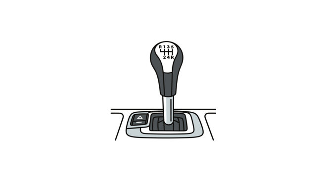 Detailed illustration of a manual car gear shift with a five-speed transmission pattern shown on the top of the knob.