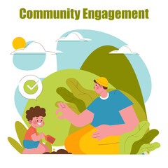 Community Engagement with Child in Nature Vector Art