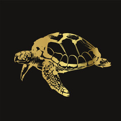 Fototapeta premium turtle japanese chinese golden vector ink traditional asian design isolated
