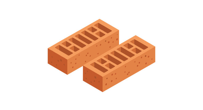 Two perforated red clay bricks shown in an isometric perspective, a common material used for construction and building walls.
