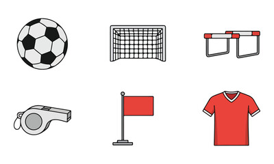 Football and Sports Equipment Icons Set on White Background © Angela