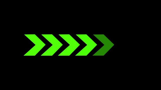 Green Gradient Arrows Moving Forward on Black direction arrow icon progress animation video concept.
