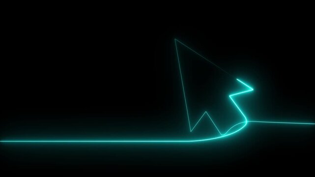 Neon line mouse cursor arrow on black background. Animated continuous one line drawing of a cursor arrow. Cursor. Mouse, pointer, click, button, website, user. Computer 4k animation video