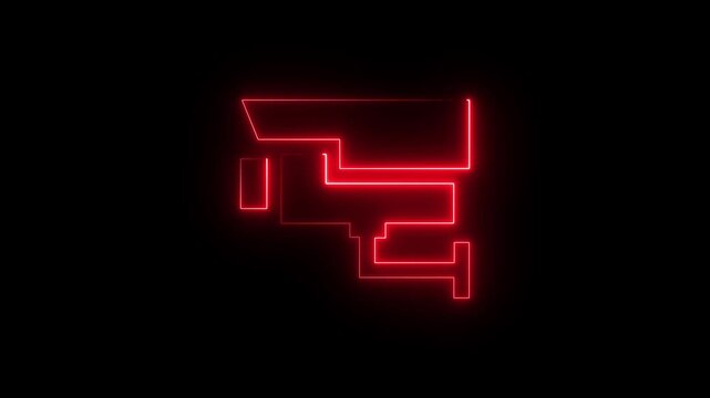 Abstract red neon outline of a security camera against a black background cctv surveillance. motion graphics. of concept. animation. 4k video
