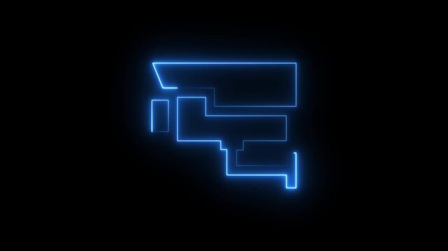 Abstract red neon outline of a security camera against a black background cctv surveillance. motion graphics. of concept. animation. 4k video