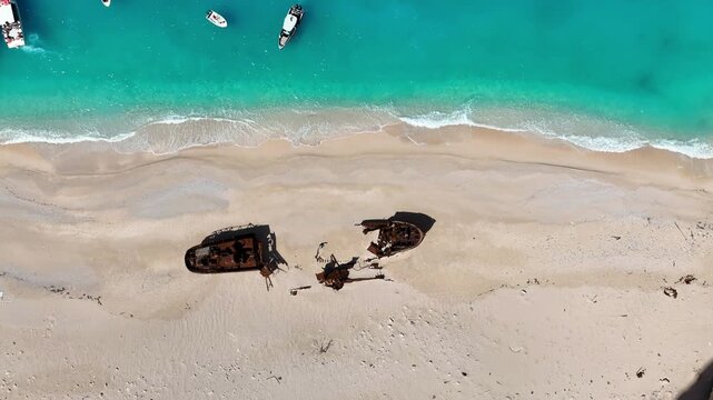 Aerial view of Navagio Beach or Shipwreck Beach. Zakynthos, Greece