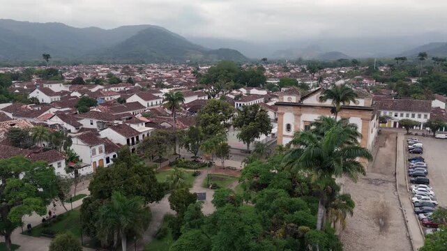Parish Church of Our Lady of Remedies At Centro Historico de Paraty In Brazil. - aerial shot