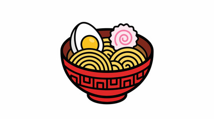 Colorful and inviting graphic of classic Asian ramen noodles served in a bowl with a perfectly cooked egg and fish cake slice
