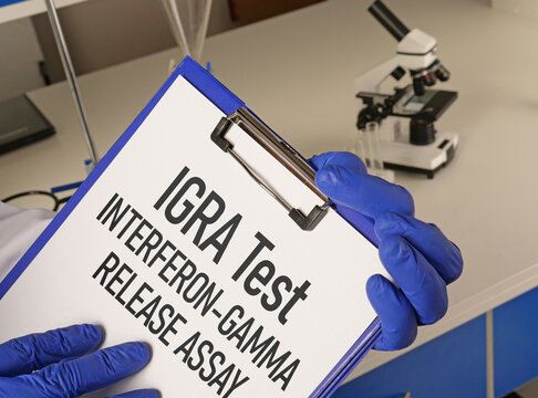 Interferon gamma release assay IGRA test for tuberculosis screening, blood test for latent TB infection diagnosis, immune response detection and laboratory medical testing concept