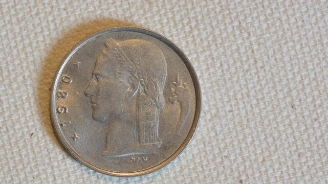 Vintage Belgian 1 Franc coin, Ceres head design, Kingdom of Belgium currency.