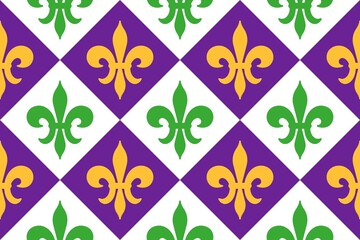 Vibrant fleur de lis pattern in purple, green, and gold © Mr