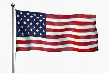 Fototapeta premium Us flag waving in the wind at a public place during the daytime