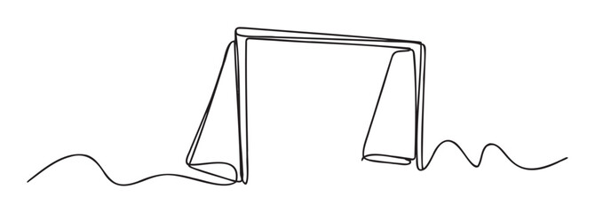 Continuous line drawing of a minimalist soccer goal, perfect for sports event promotions, athletic club branding, or modern graphic presentations.