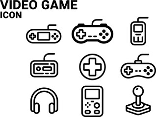 Video game icon set, black controller joystick and console symbols, gaming equipment collection, isolated flat vector illustration © Hey World