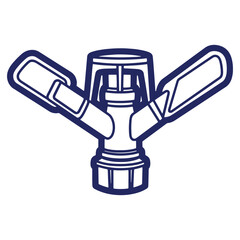 Naklejka premium Rotary Lawn Sprinkler Illustration for Irrigation and Lawn Care Services with Clean Design and Minimalist Style in Blue Outline