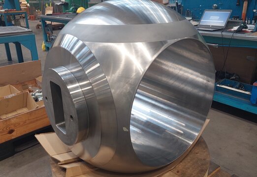 Large Machined ball valve Component in Workshop