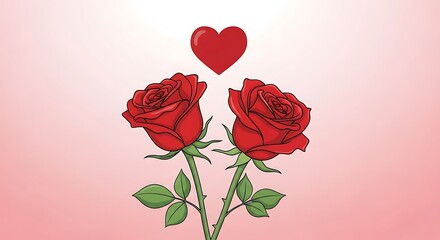 Romantic roses and heart symbol illustration