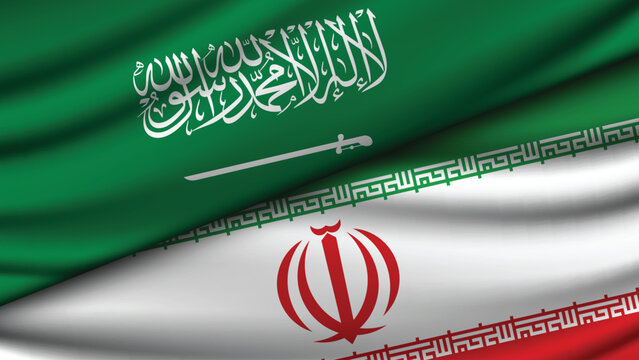 Illustration Vector Featuring IRAN and SAUDI ARABIA Identities with IRAN and SAUDI ARABIA Flags