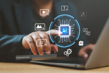 Fototapeta premium AI assistant providing smart support, instant answers, task automation, and personalized guidance, making technology more accessible. AI content generator for future-ready digital solutions.
