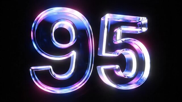 Shimmering iridescent glass ninety-five number digits against a deep black background, for birthday or anniversary celebrations