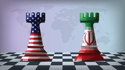 Illustration Vector Featuring IRAN and United States Identities with IRAN and United States Flags © Model it