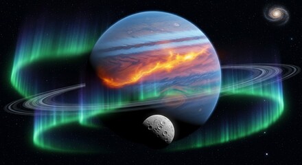 Cosmic planet with atmospheric lights