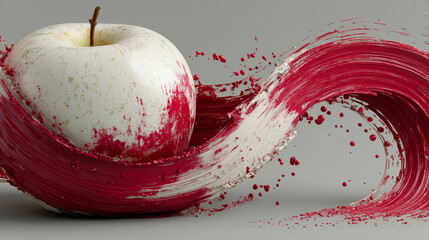 赤いペイントが舞う白いリンゴ｜ダイナミックなコンセプトフードアート